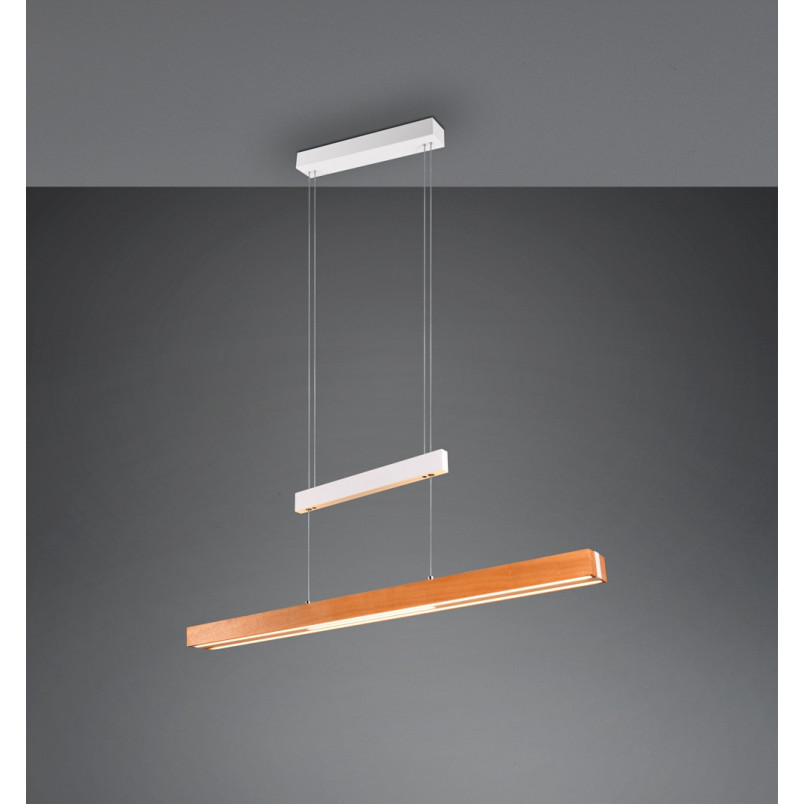 Lampa wisząca podłużna z dotykową regulacją Trajan LED 152cm drewno / biały Trio