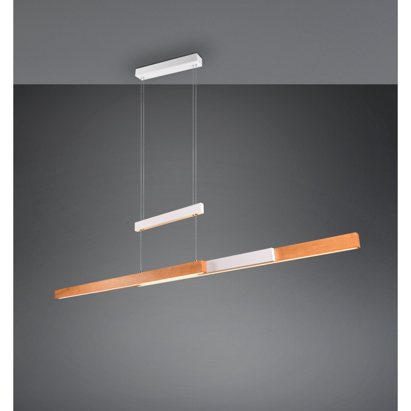 Lampa wisząca podłużna z dotykową regulacją Trajan LED 152cm drewno / biały Trio