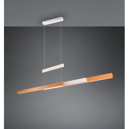Lampa wisząca podłużna z dotykową regulacją Trajan LED 152cm drewno / biały Trio