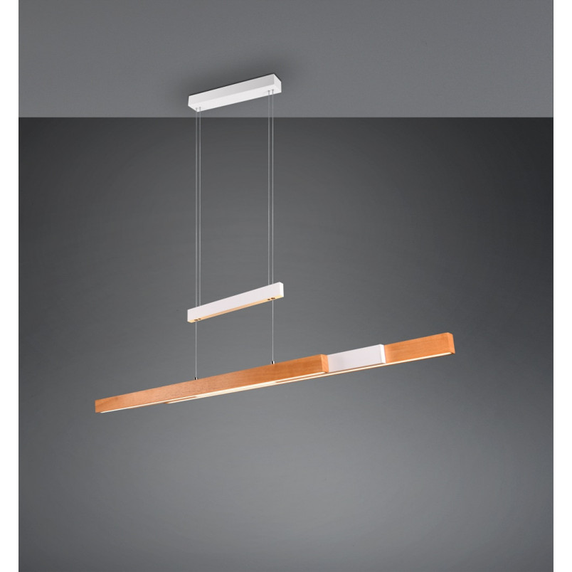 Lampa wisząca podłużna z dotykową regulacją Trajan LED 152cm drewno / biały Trio