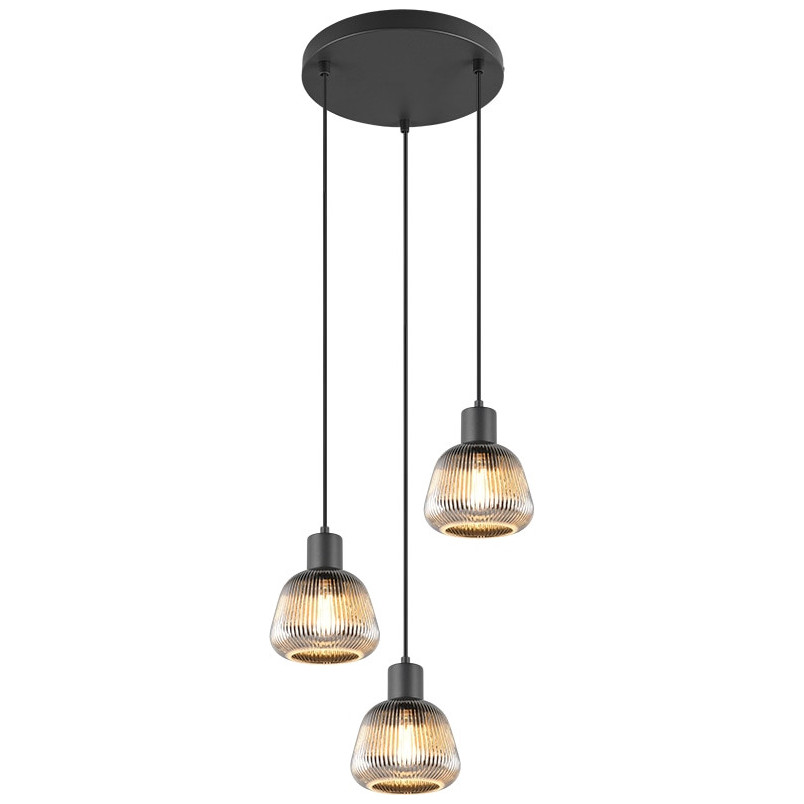 Lampa wisząca szklana ryflowana Tarifa III 37cm chromowany szary / czarny Trio
