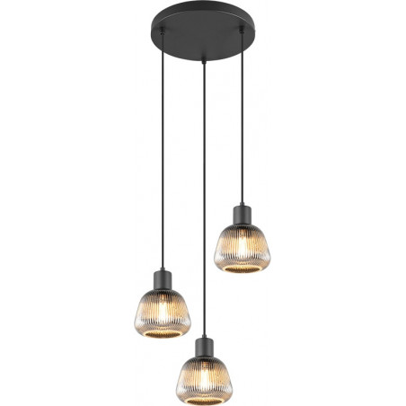 Lampa wisząca szklana ryflowana Tarifa III 37cm chromowany szary / czarny Trio
