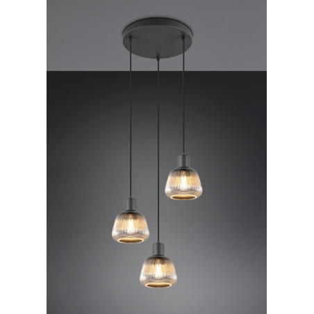 Lampa wisząca szklana ryflowana Tarifa III 37cm chromowany szary / czarny Trio