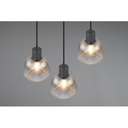 Lampa wisząca szklana ryflowana Tarifa III 37cm chromowany szary / czarny Trio