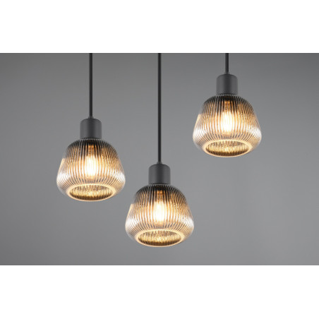 Lampa wisząca szklana ryflowana Tarifa III 37cm chromowany szary / czarny Trio