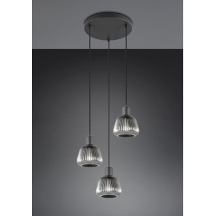 Lampa wisząca szklana ryflowana Tarifa III 37cm chromowany szary / czarny Trio