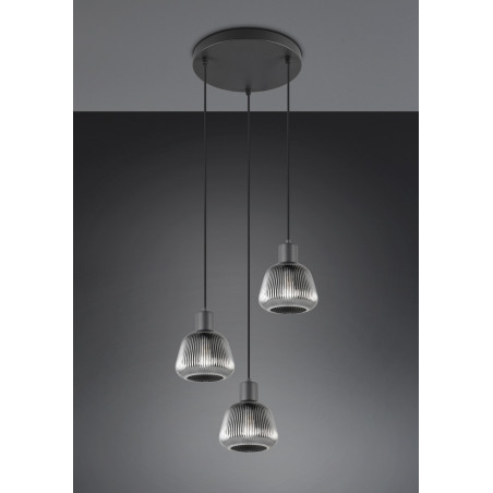 Lampa wisząca szklana ryflowana Tarifa III 37cm chromowany szary / czarny Trio