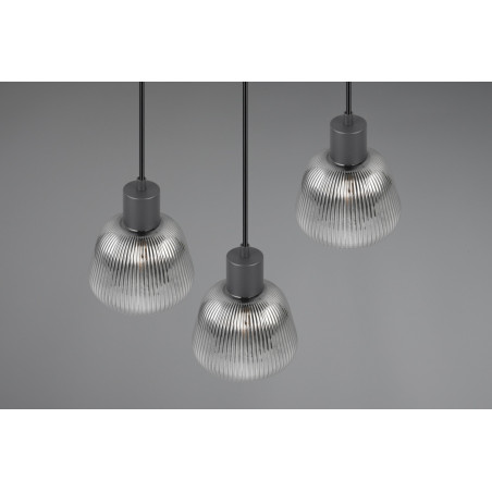 Lampa wisząca szklana ryflowana Tarifa III 37cm chromowany szary / czarny Trio