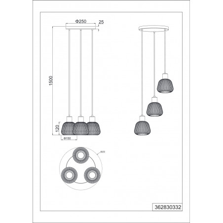 Lampa wisząca szklana ryflowana Tarifa III 37cm chromowany szary / czarny Trio
