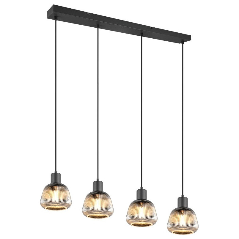 Lampa wisząca szklana ryflowana na listwie Tarifa IV 90cm chromowany szary / czarny Trio