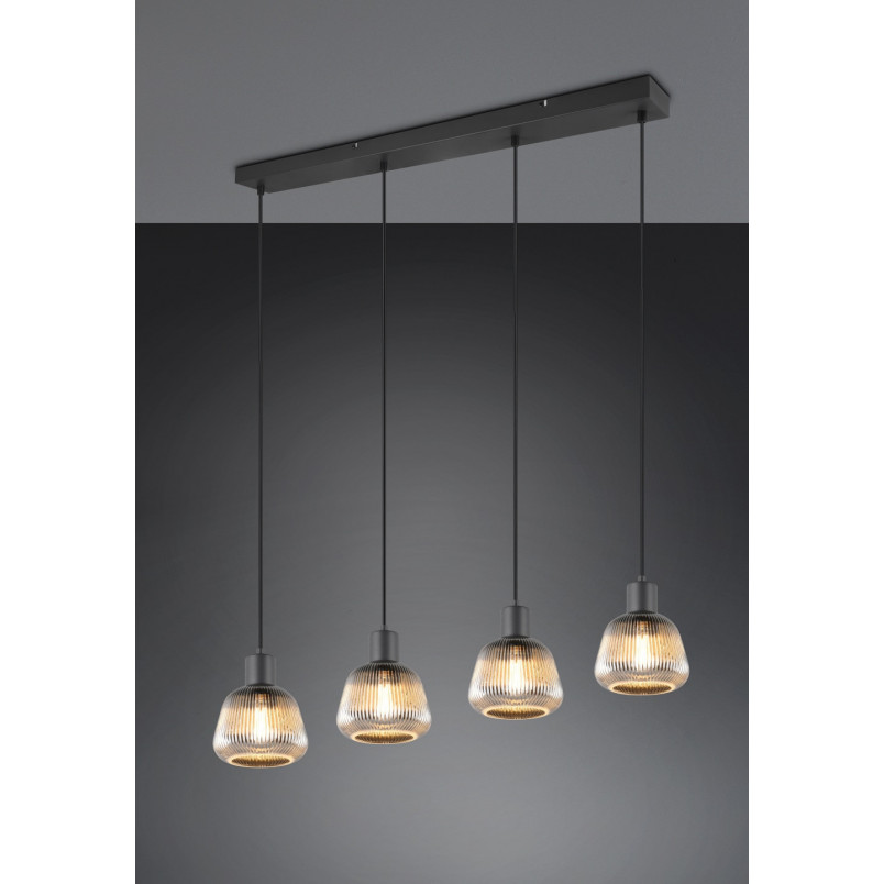 Lampa wisząca szklana ryflowana na listwie Tarifa IV 90cm chromowany szary / czarny Trio
