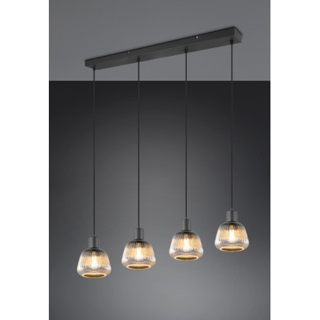 Lampa wisząca szklana ryflowana na listwie Tarifa IV 90cm chromowany szary / czarny Trio