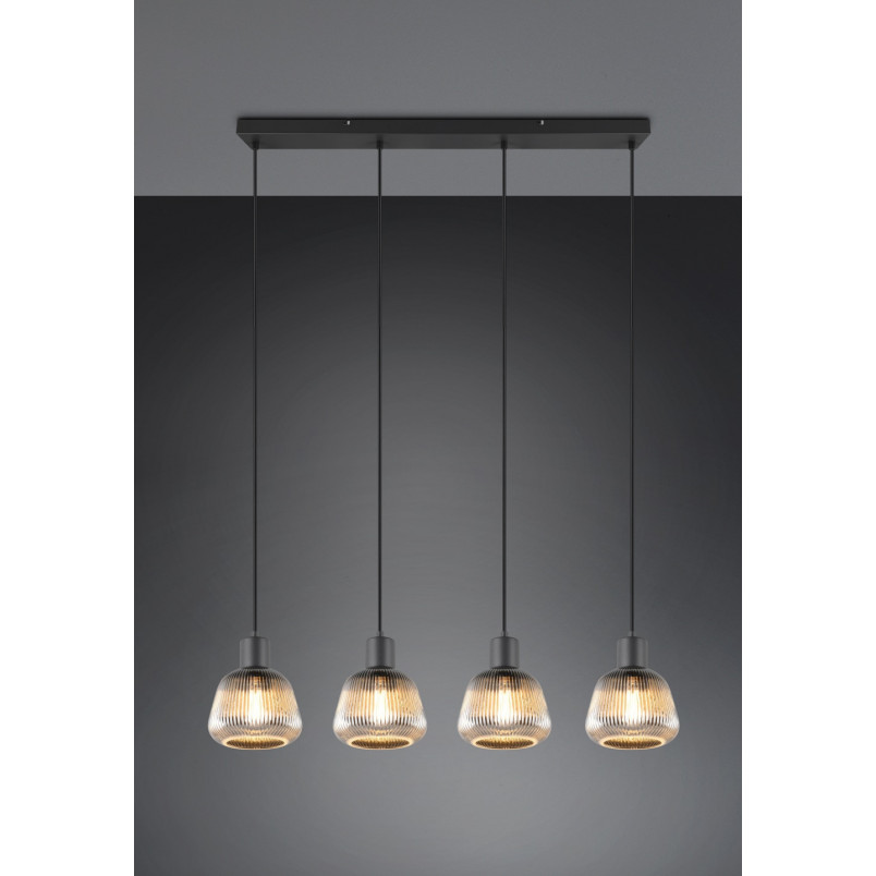 Lampa wisząca szklana ryflowana na listwie Tarifa IV 90cm chromowany szary / czarny Trio