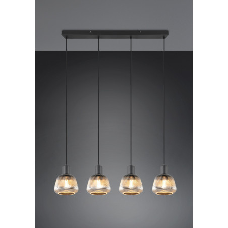 Lampa wisząca szklana ryflowana na listwie Tarifa IV 90cm chromowany szary / czarny Trio