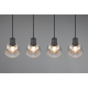 Lampa wisząca szklana ryflowana na listwie Tarifa IV 90cm chromowany szary / czarny Trio
