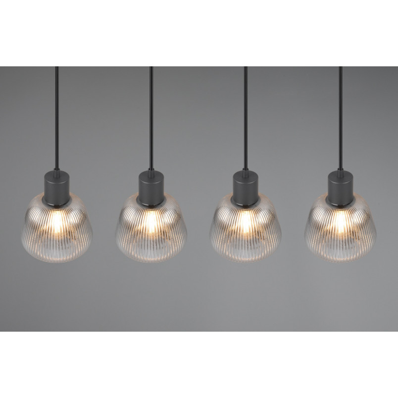 Lampa wisząca szklana ryflowana na listwie Tarifa IV 90cm chromowany szary / czarny Trio