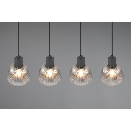 Lampa wisząca szklana ryflowana na listwie Tarifa IV 90cm chromowany szary / czarny Trio