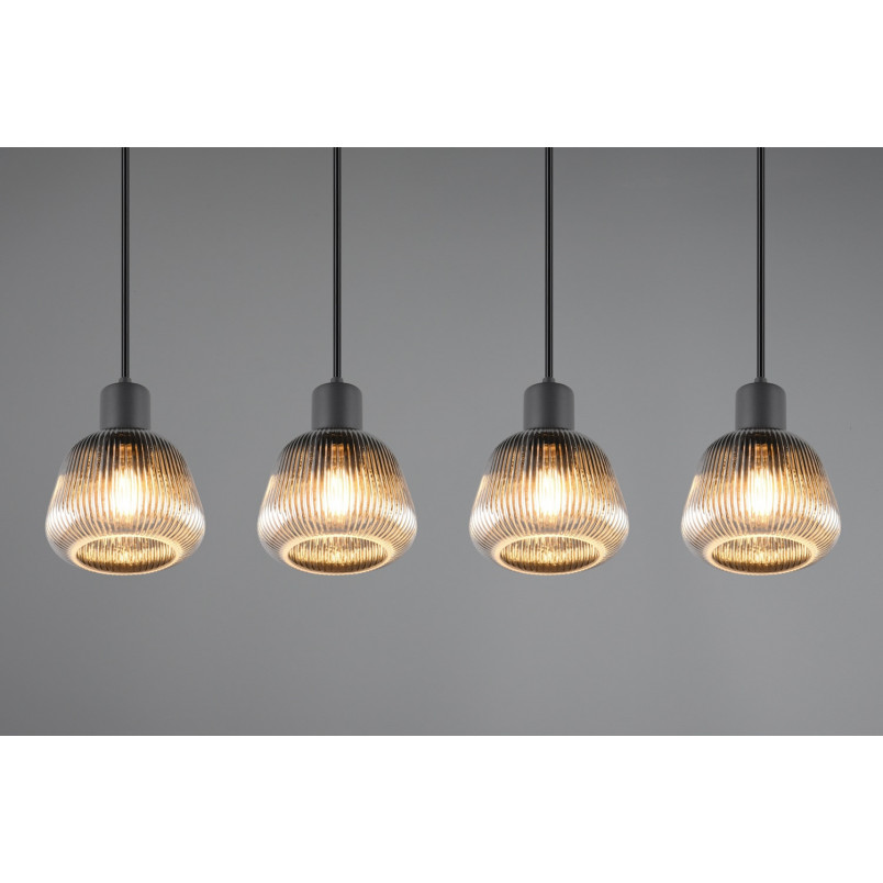 Lampa wisząca szklana ryflowana na listwie Tarifa IV 90cm chromowany szary / czarny Trio