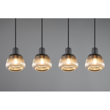 Lampa wisząca szklana ryflowana na listwie Tarifa IV 90cm chromowany szary / czarny Trio