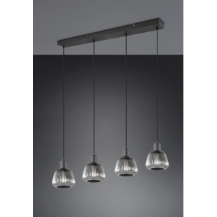 Lampa wisząca szklana ryflowana na listwie Tarifa IV 90cm chromowany szary / czarny Trio