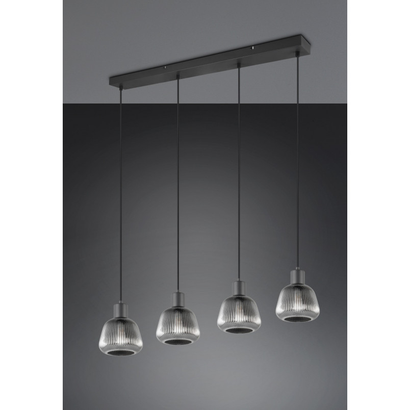 Lampa wisząca szklana ryflowana na listwie Tarifa IV 90cm chromowany szary / czarny Trio