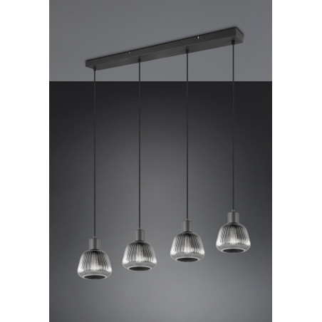 Lampa wisząca szklana ryflowana na listwie Tarifa IV 90cm chromowany szary / czarny Trio
