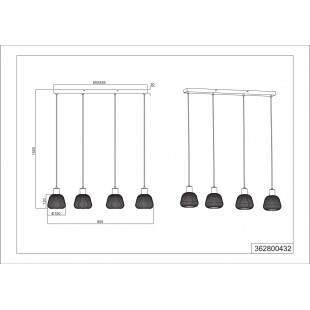 Lampa wisząca szklana ryflowana na listwie Tarifa IV 90cm chromowany szary / czarny Trio