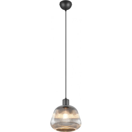 Lampa wisząca szklana ryflowana Tarifa 22cm chromowany szary / czarny Trio