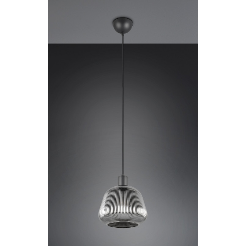 Lampa wisząca szklana ryflowana Tarifa 22cm chromowany szary / czarny Trio