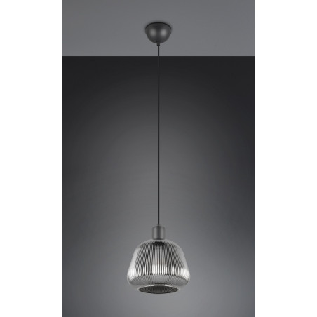 Lampa wisząca szklana ryflowana Tarifa 22cm chromowany szary / czarny Trio
