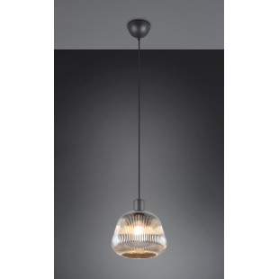 Lampa wisząca szklana ryflowana Tarifa 22cm chromowany szary / czarny Trio