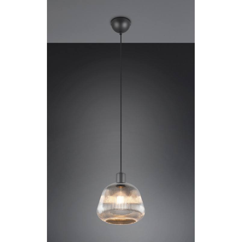 Lampa wisząca szklana ryflowana Tarifa 22cm chromowany szary / czarny Trio