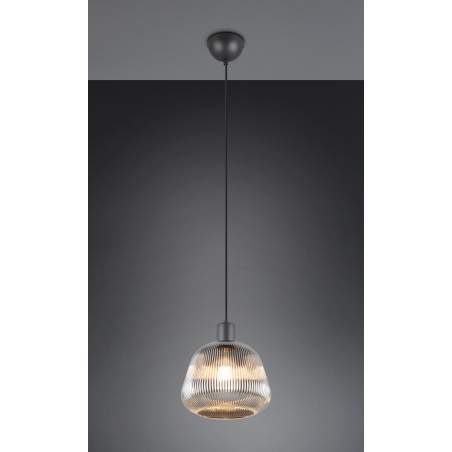 Lampa wisząca szklana ryflowana Tarifa 22cm chromowany szary / czarny Trio