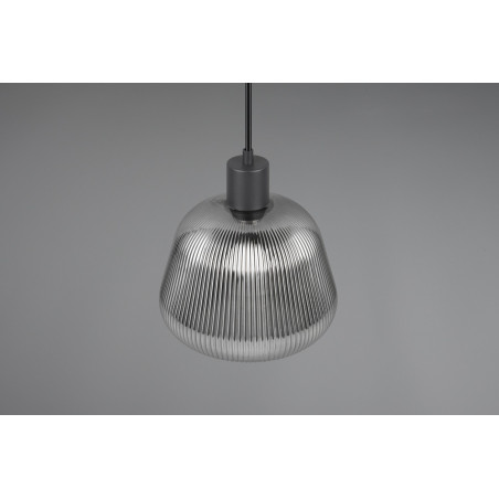 Lampa wisząca szklana ryflowana Tarifa 22cm chromowany szary / czarny Trio