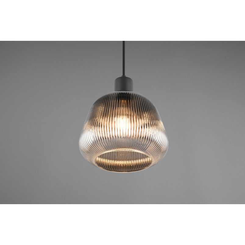 Lampa wisząca szklana ryflowana Tarifa 22cm chromowany szary / czarny Trio