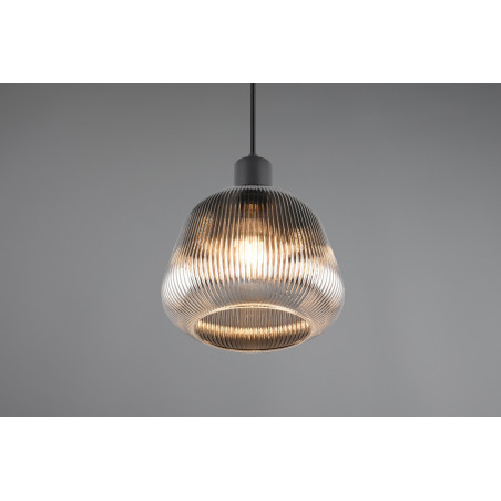 Lampa wisząca szklana ryflowana Tarifa 22cm chromowany szary / czarny Trio