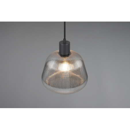 Lampa wisząca szklana ryflowana Tarifa 22cm chromowany szary / czarny Trio