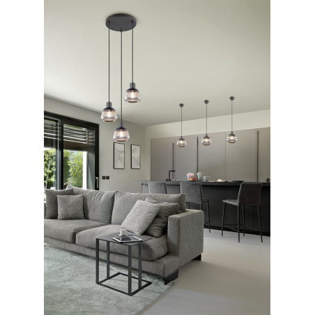 Lampa wisząca szklana ryflowana Tarifa 22cm chromowany szary / czarny Trio