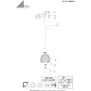 Lampa wisząca szklana ryflowana Tarifa 22cm chromowany szary / czarny Trio
