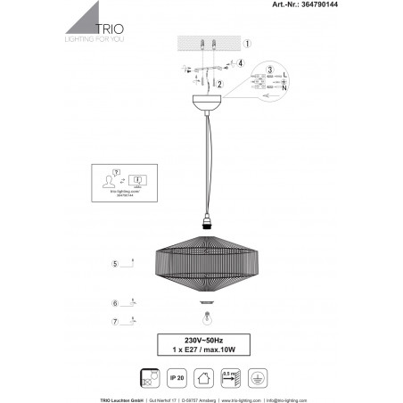 Lampa wisząca sznurkowa japandi Svea 61cm kremowa Trio
