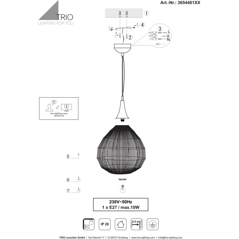 Lampa wisząca orientalna Soraya 42cm czarna Trio