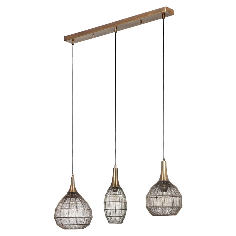Lampa wisząca orientalna potrójna na listwie Soraya III 86cm patyna Trio