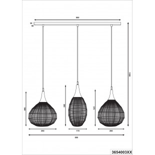 Lampa wisząca orientalna potrójna na listwie Soraya III 86cm patyna Trio