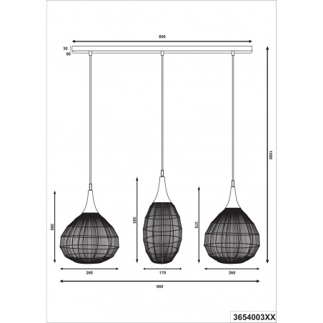 Lampa wisząca orientalna potrójna na listwie Soraya III 86cm patyna Trio