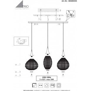 Lampa wisząca orientalna potrójna na listwie Soraya III 86cm patyna Trio