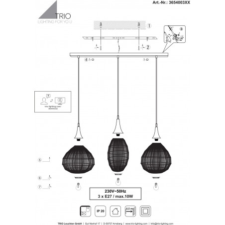 Lampa wisząca orientalna potrójna na listwie Soraya III 86cm patyna Trio