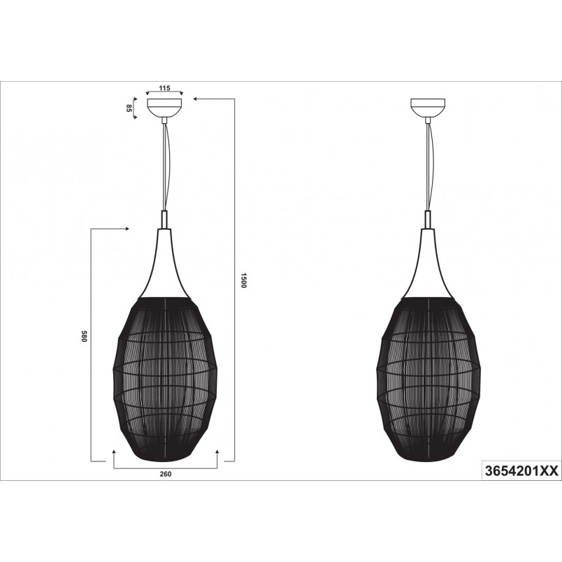 Lampa wisząca orientalna Soraya Slim 26cm czarna Trio