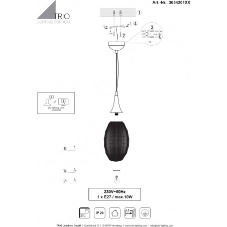 Lampa wisząca orientalna Soraya Slim 26cm czarna Trio