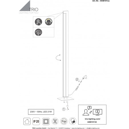 Lampa podłogowa ze ściemniaczem Seeker LED 130cm szara Trio
