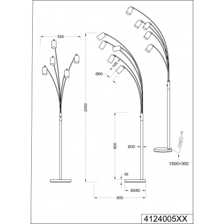 Lampa podłogowa 5 punktowa regulowana Marley 200cm nikiel Trio